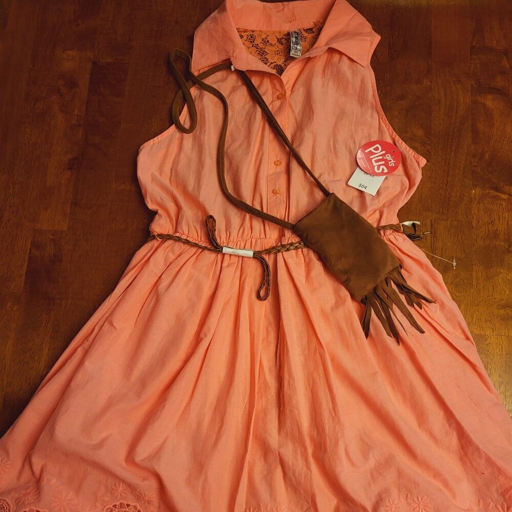 Knit Works ~ Sz Kids 20 ½ ~ Sleeveless Dress ~ Ruffled Skirt ~ 2 Accessories